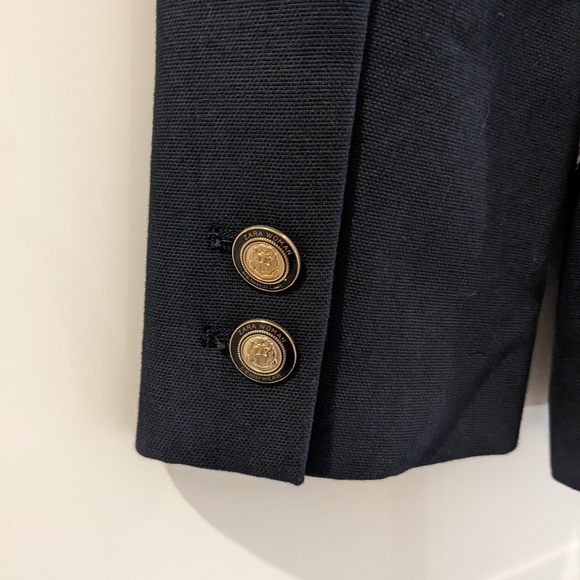 Zara Size M, Navy Denim 3/4 Arm Blazer with Gold Button detail. - Picture 5 of 8